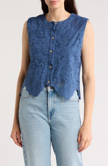 FORGOTTEN GRACE FORGOTTEN GRACE FLORAL LACE BUTTON-UP TOP