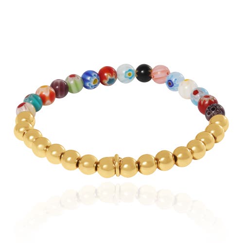 Jessica Simpson Multicolor Beaded Stretch Bracelet With Gold Accents In Multi