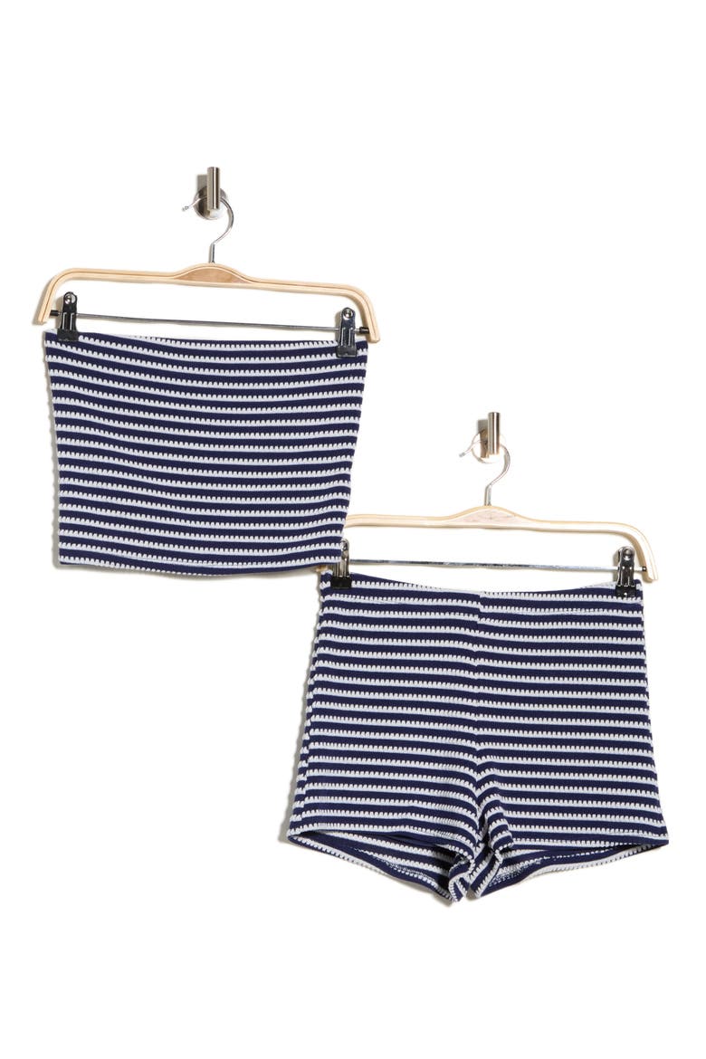 Striped Strapless Tube Top & Shorts 2-Piece Set, Alternate, color, NAVY WHITE