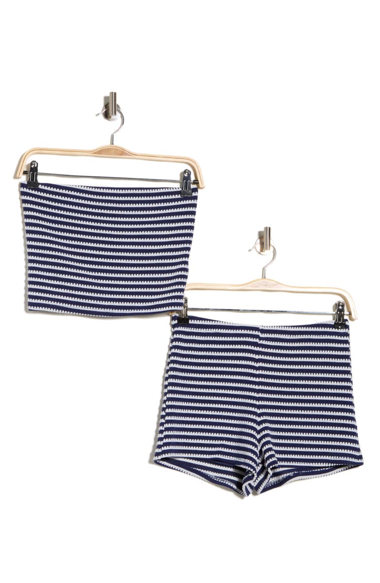 Madden Girl Striped Strapless Tube Top & Shorts 2-Piece Set, Alternate, color, Navy White