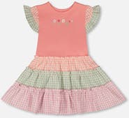 Deux par Deux Organic Cotton Bi-Material Flutter Ruffles Gingham Dress