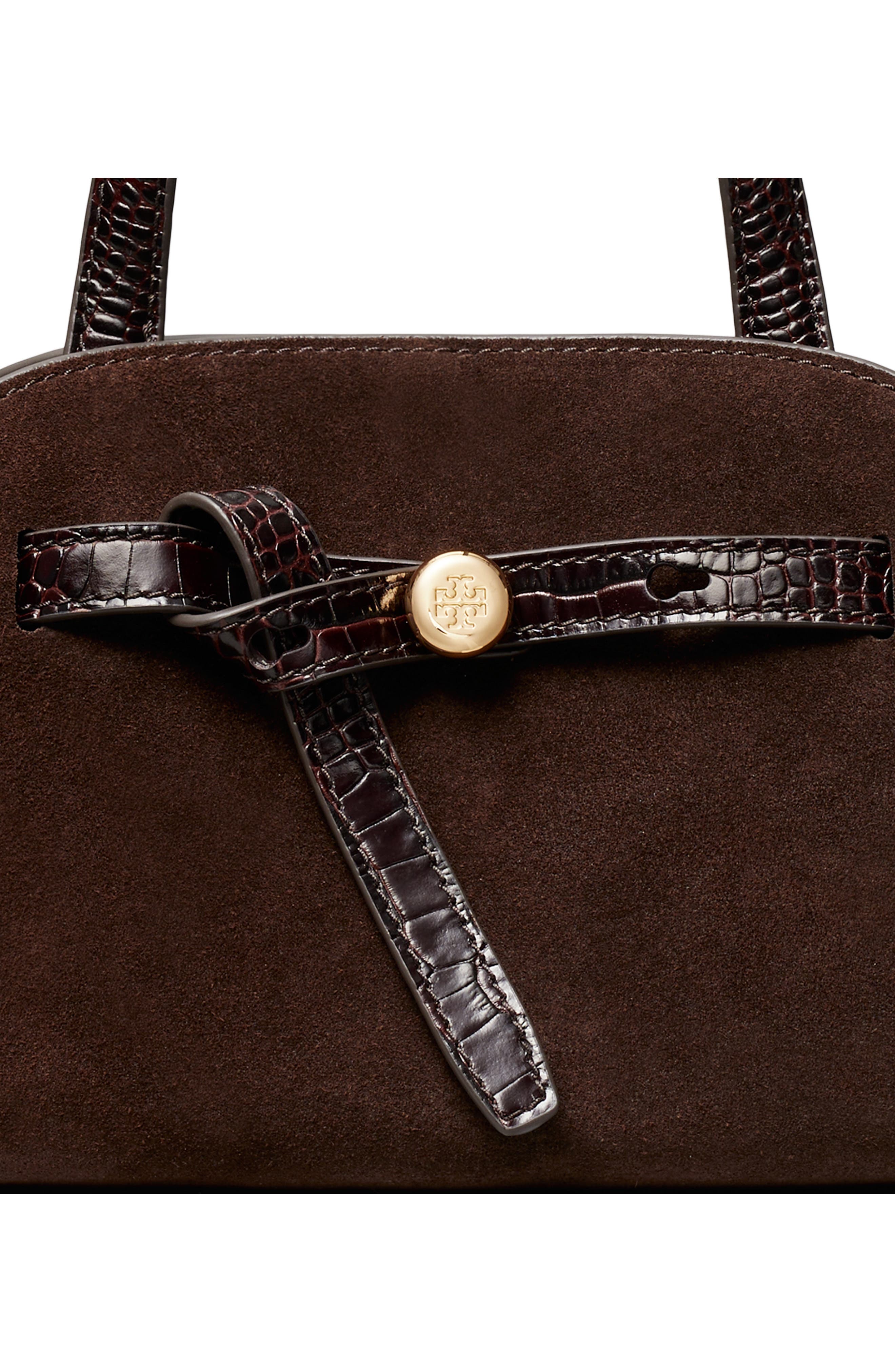 Small Romy Suede Bauletto, Alternate, color, DARK COCOA