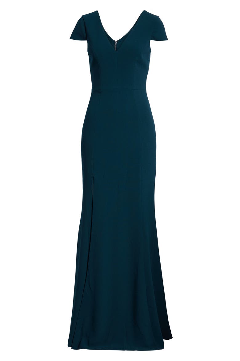 Karla V-Neck Trumpet Gown, Alternate, color, PINE
