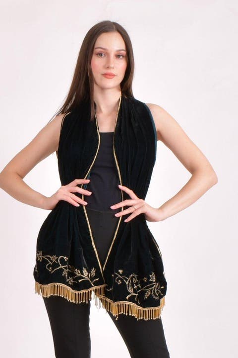Zari & Cutdana Hand Embroidered Velvet Scarf