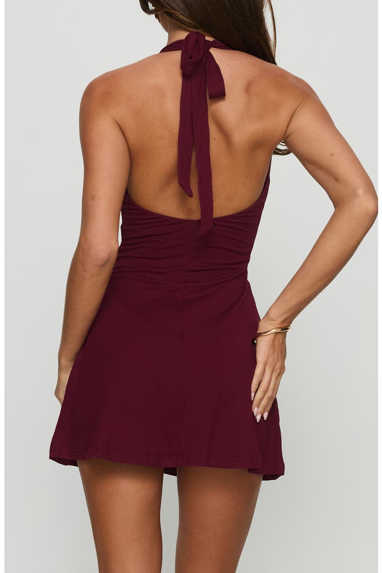 Hollywood Hills Plunge Neck Halter Minidress, Alternate, color, BURGUNDY