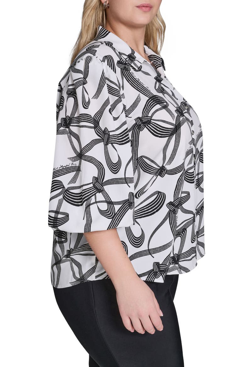 Bow Print Crepe Button-Up Shirt, Alternate, color, SOFT WHITE/ BLACK MULTI