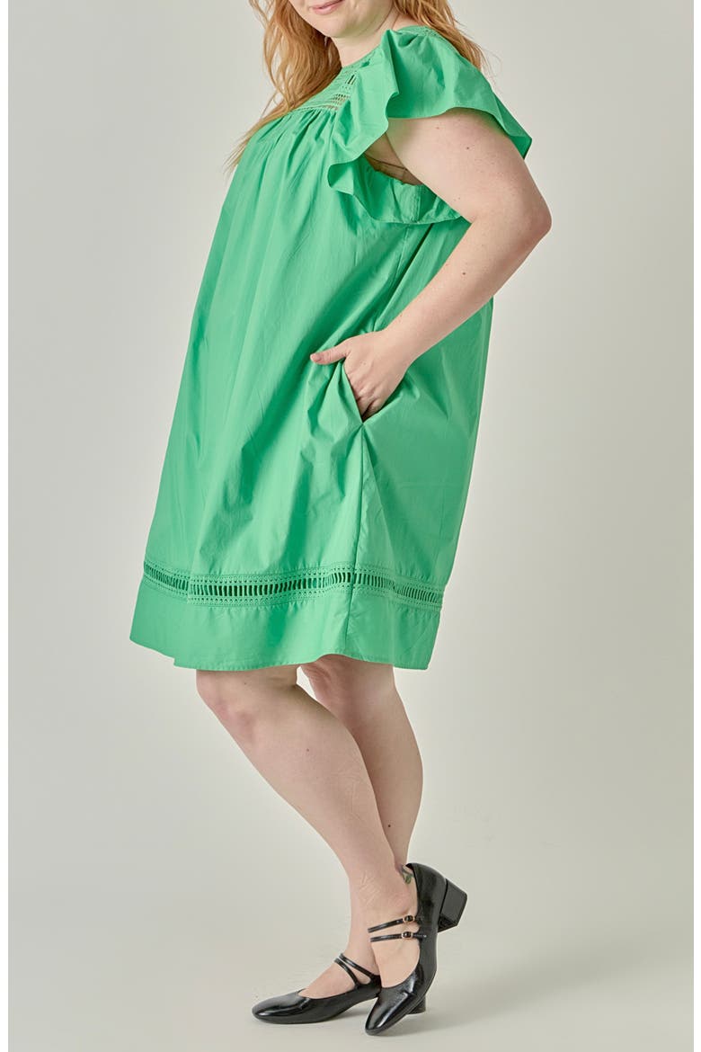 Lace Yoke Ruffle Sleeve Minidress, Alternate, color, GREEN