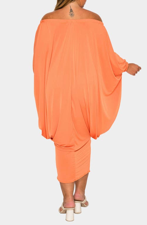 L I V D Eero Off The Shoulder Long Sleeve Tapered Hem Midi Dress In Orange