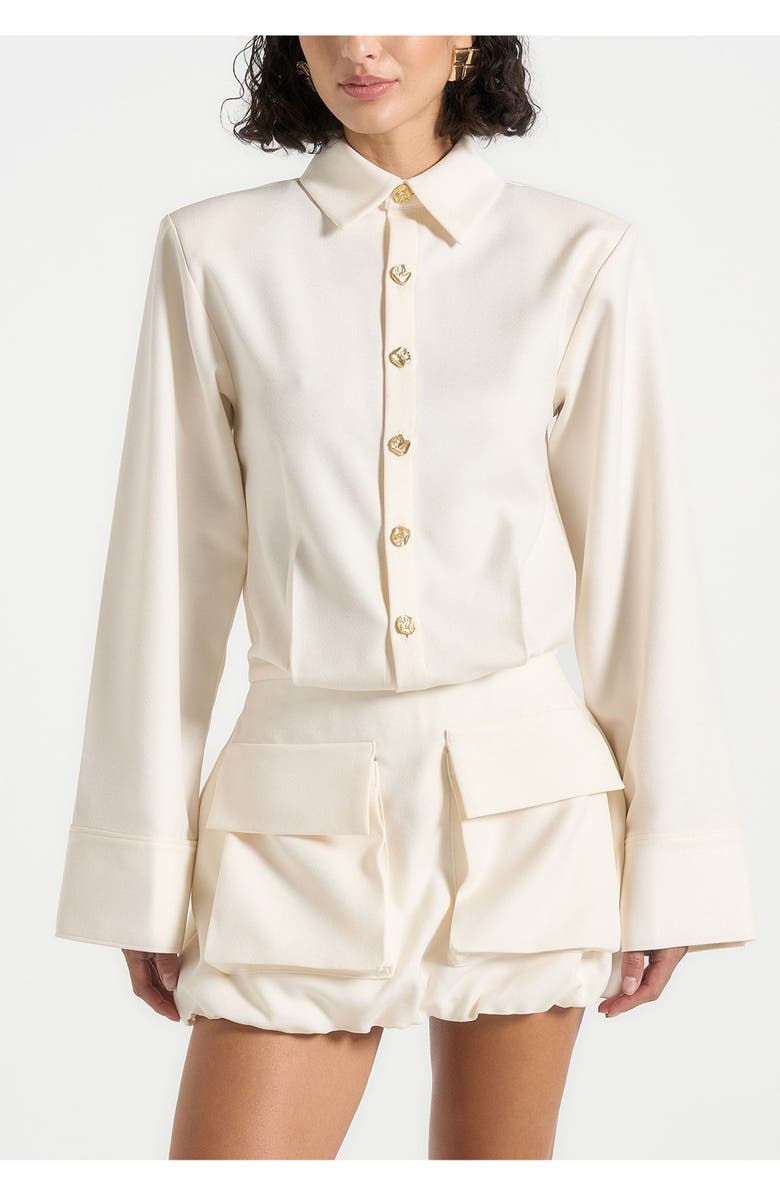 Manière De Voir Laure Cargo Shirt Mini Dress, Alternate, color, Cream