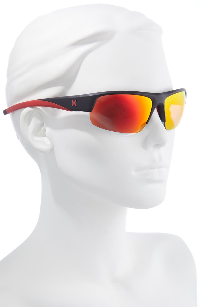 Hurley The Rays 69mm Polarized Oversize Wrap Sunglasses, Alternate, color, 