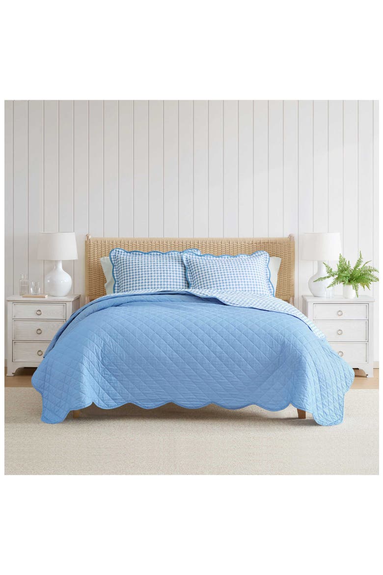 Olivia Gingham Cotton Percale Quilt Set, Alternate, color, BEDFORD BLUE