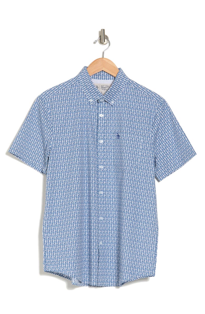 Original Penguin Geo Print Short Sleeve Shirt, Alternate, color, Faded Denim