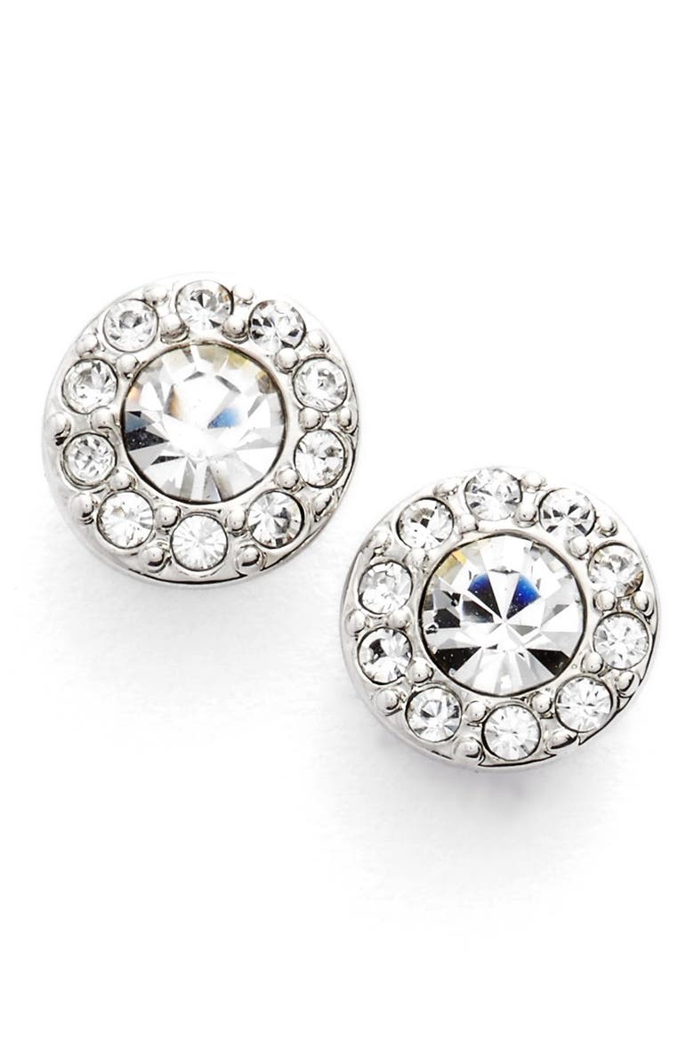 Small Crystal Stud Earrings, Main, color, SILVER