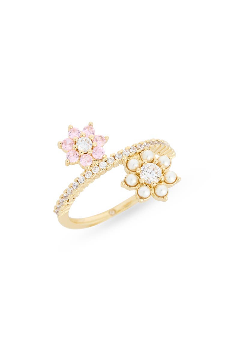 Cubic Zirconia & Faux Pearl Scattered Flower Ring, Main, color, CLEAR MULTI / GOLD