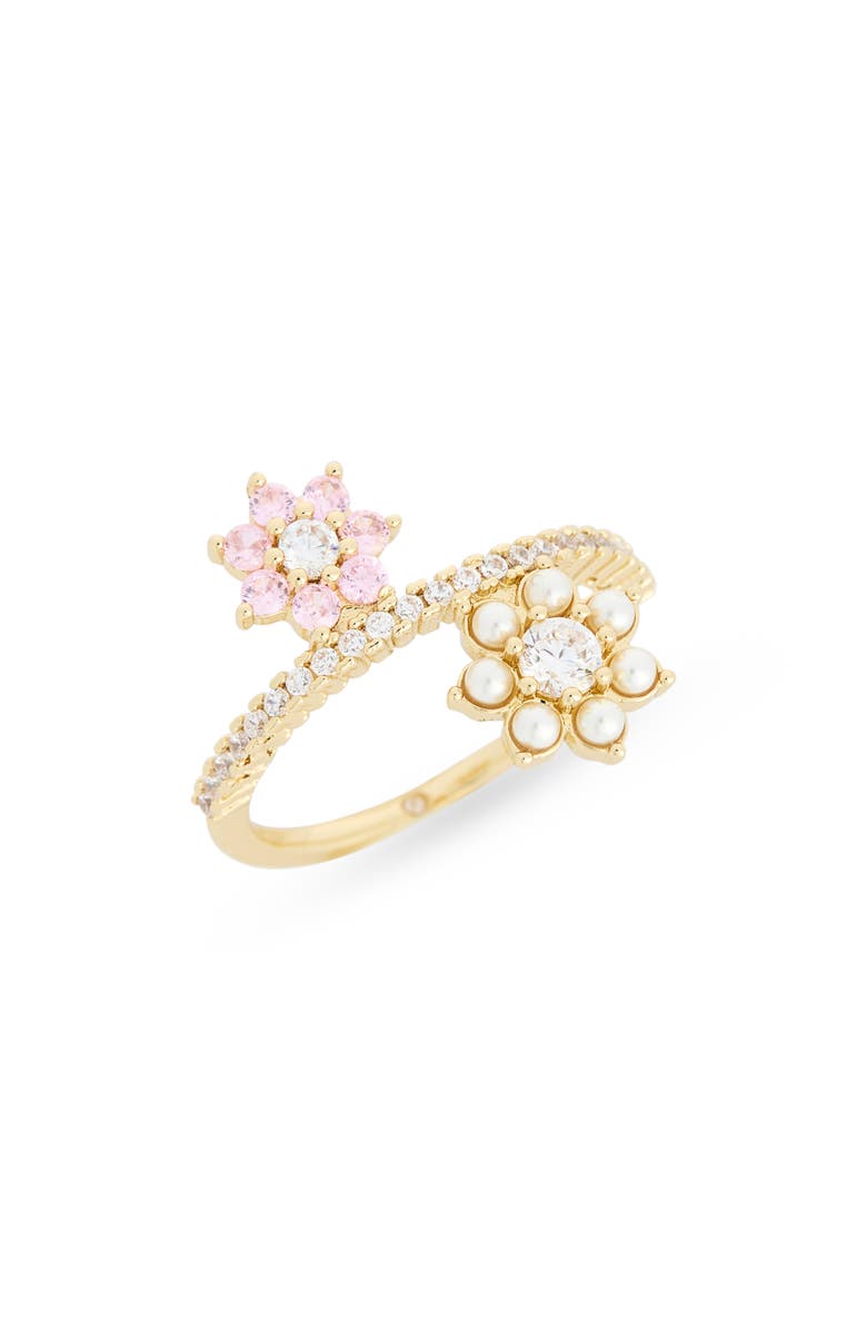 Covet Cubic Zirconia & Faux Pearl Scattered Flower Ring, Main, color, Clear Multi / Gold