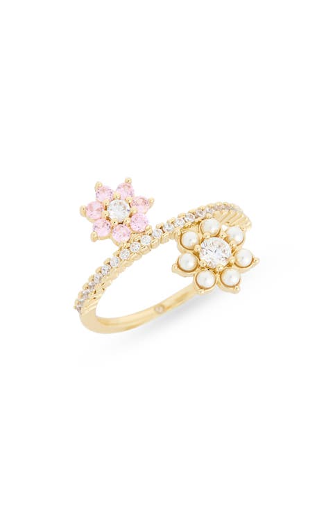 Cubic Zirconia & Faux Pearl Scattered Flower Ring