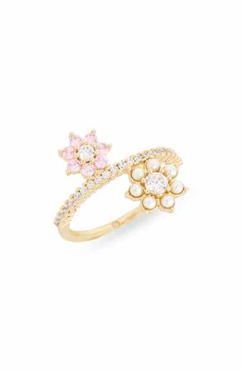 Cubic Zirconia & Faux Pearl Scattered Flower Ring