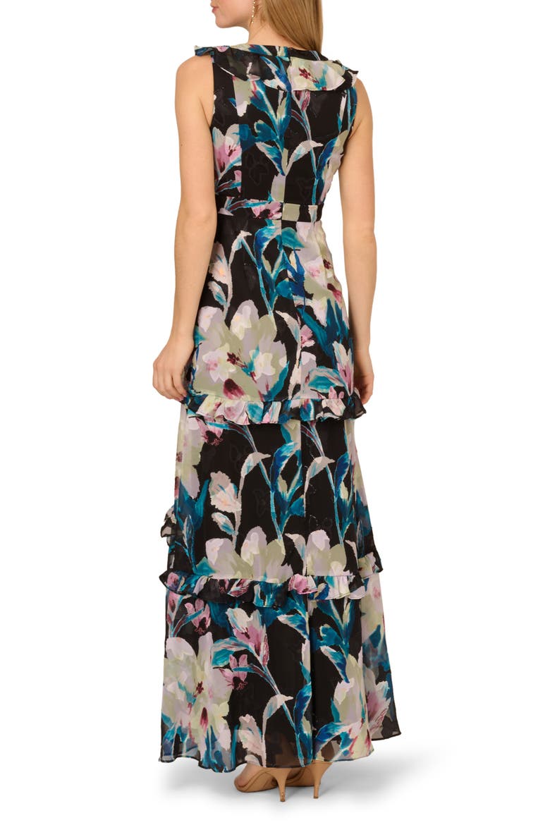 Floral Ruffle Chiffon Evening Gown, Alternate, color, BLACK MULTI