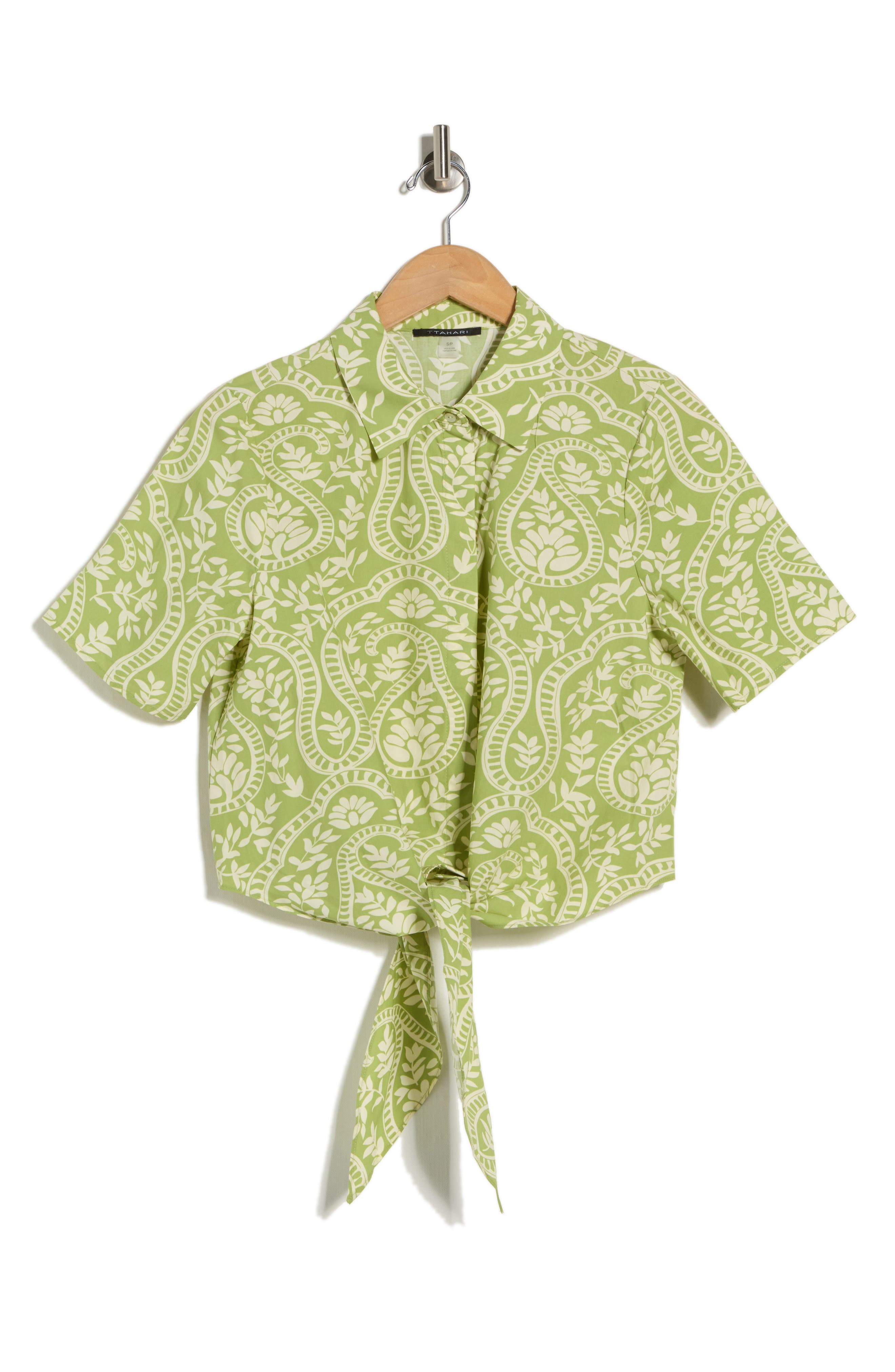 T Tahari Tie Front Short Sleeve Button-Up Shirt