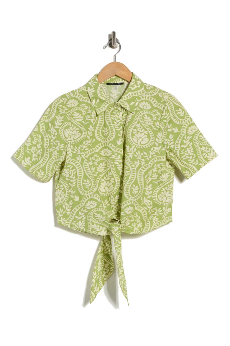 Tie Front Short Sleeve Button-Up Shirt, Alternate, color, MAGNIFIED PAISLEY PRINT