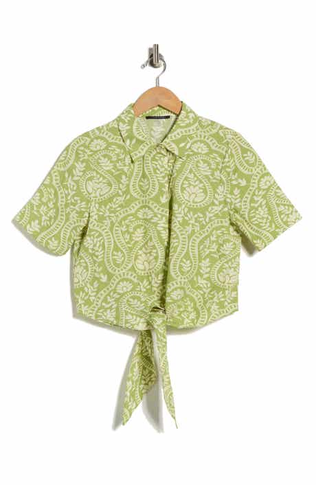 T Tahari Tie Front Short Sleeve Button-Up Shirt