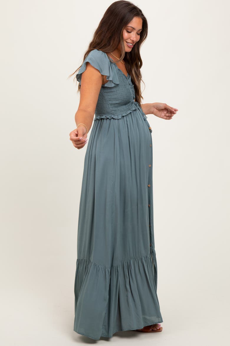 Smocked Top Woven Maxi Dress, Alternate, color, Light Olive