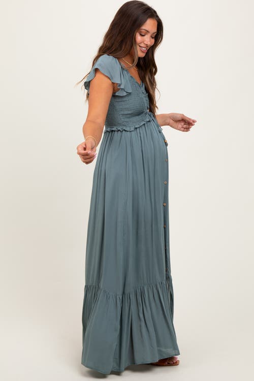 Pinkblush Smocked Top Woven Maxi Dress In Gray