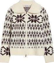 Moncler Fair Isle Wool Blend Zip Cardigan