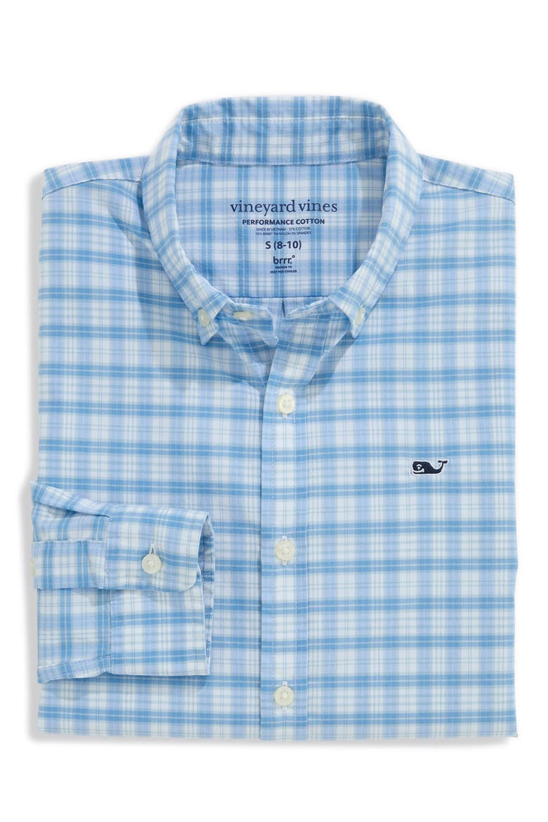 Kids' Lowcountry Plaid Performance Cotton Shirt, Alternate, color, DEL MAR BLUE