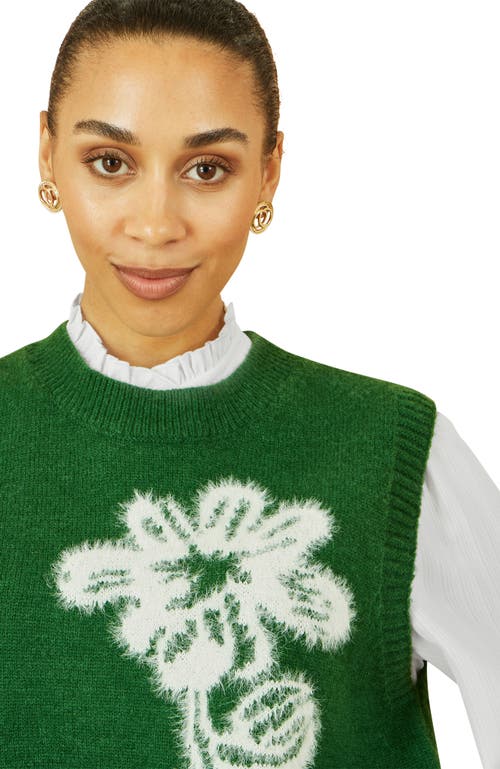 Yumi Knitted Floral Sleeveless Sweater Vest In Green