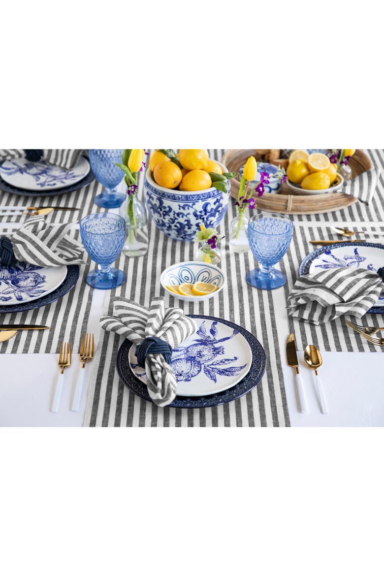 Linen Table Runner - Amalfi Stripe, Alternate, color, Black and White
