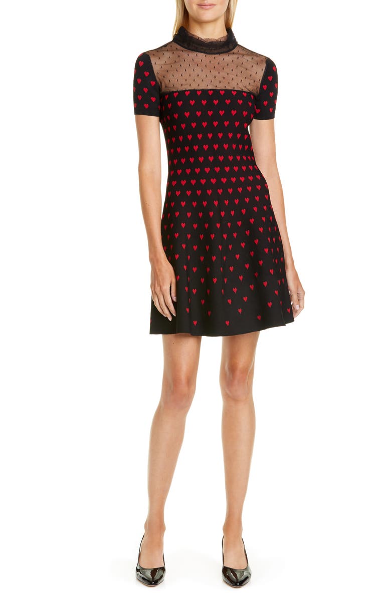 RED Valentino Point d'Esprit Yoke Heart Sweater Dress, Main, color, 