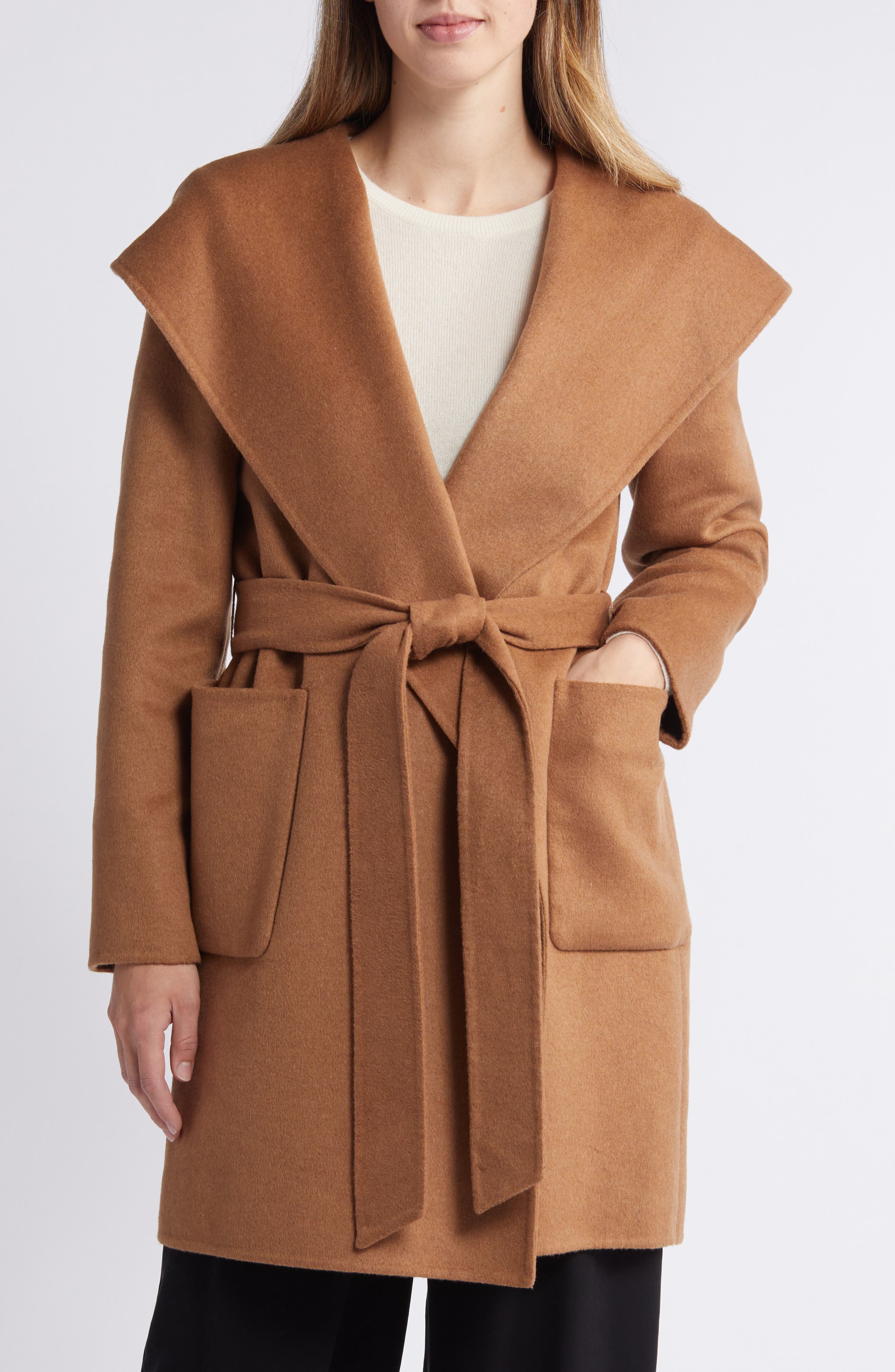 bcbg belted wrap coat