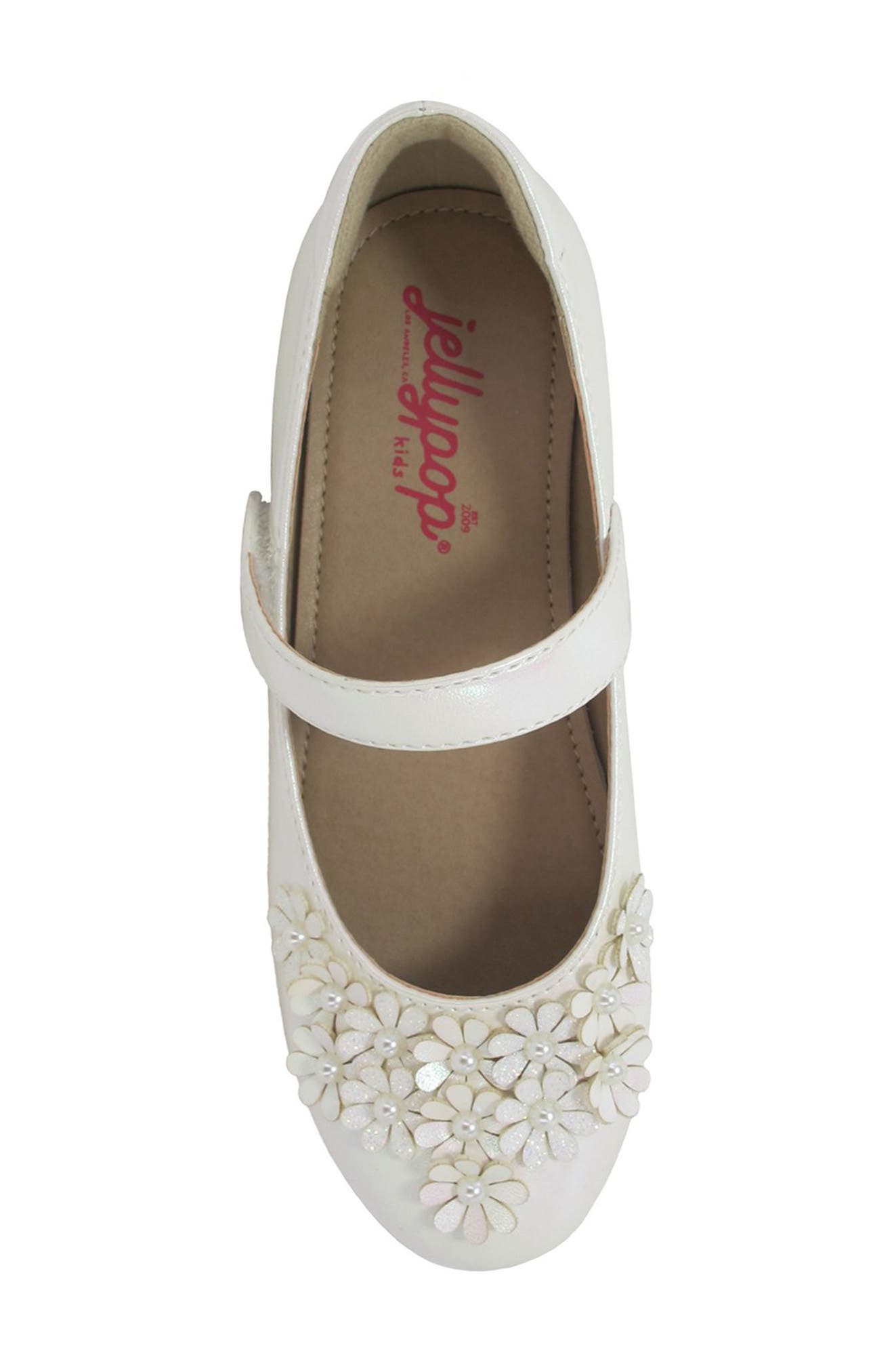 JELLYPOP Kids' Hanley Floral Appliqué Mary Jane Flat, Alternate, color, White