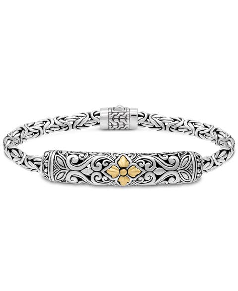 Maple Leaf on Filigree with Borobudur Chain Bracelet in Sterling Silver and 18K Gold Accents