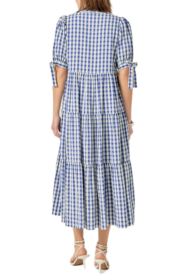 Checkered Tiered Midi Dress, Alternate, color, NAVY