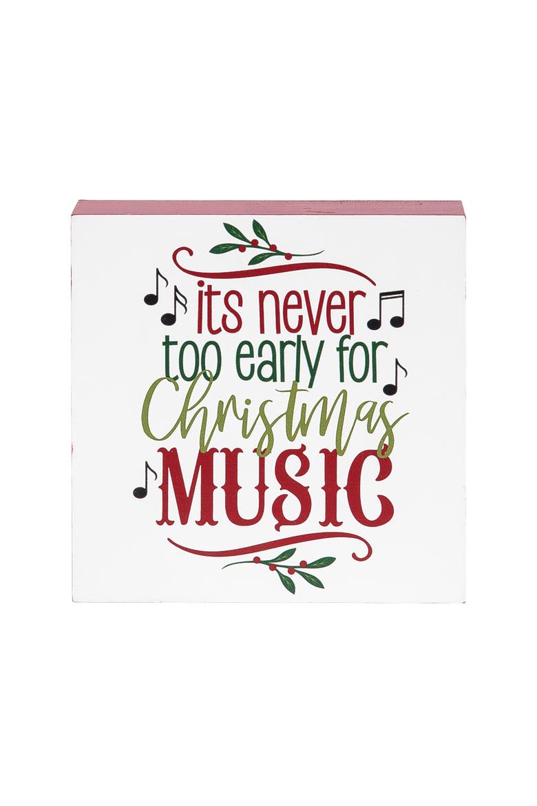 "Its Never too Early for Christmas Music" Decorative Shelf Sitter Blocks 5", Main, color, White