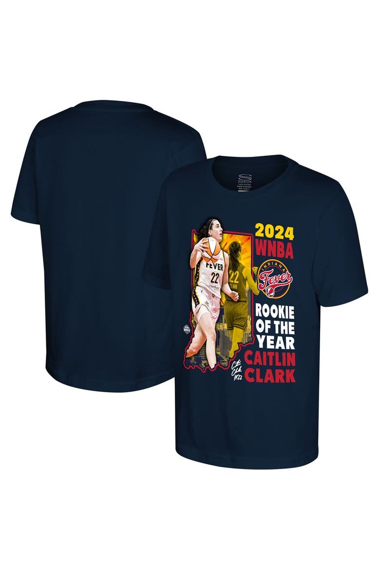 Youth Stadium Essentials Caitlin Clark Navy Indiana Fever 2024 WNBA Rookie of the Year T-Shirt, Main, color, Navy