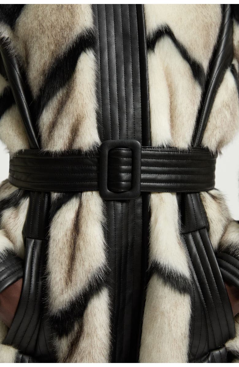 Karen Millen Stripe Faux Fur Belted Long Coat, Alternate, color, Mono