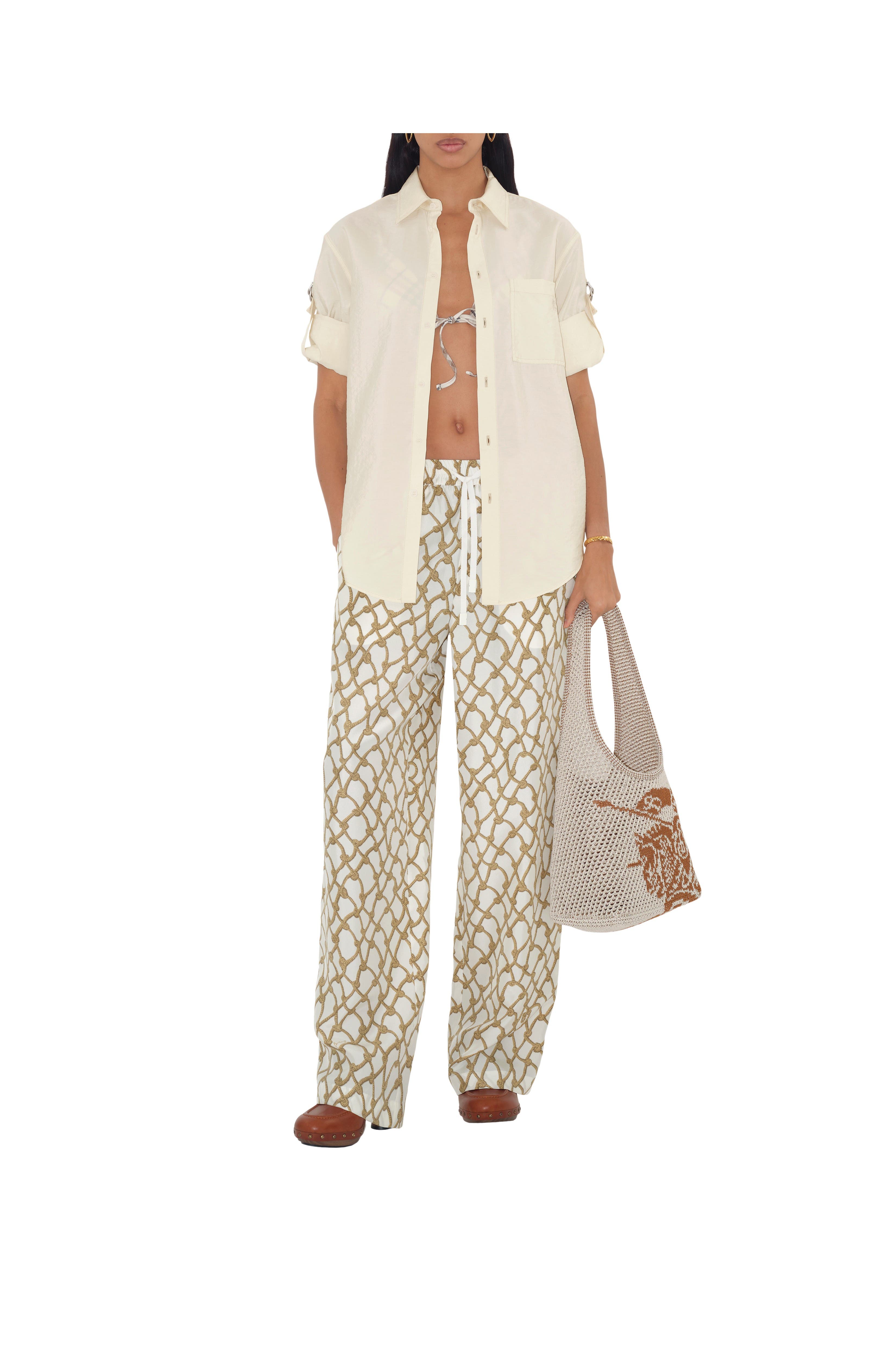 Burberry Large EKD Crochet Bag, Alternate, color, White/Sand