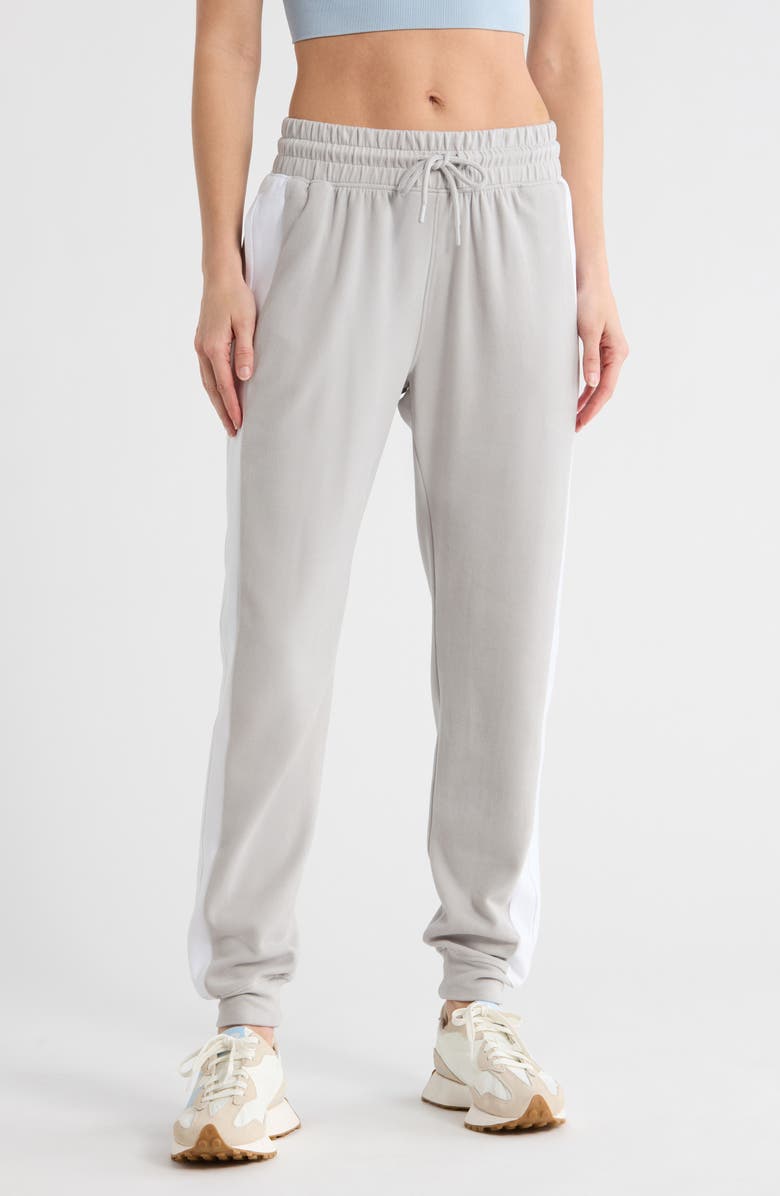 YOGALICIOUS Stripe Fleece Joggers, Main, color, Lunar Dust