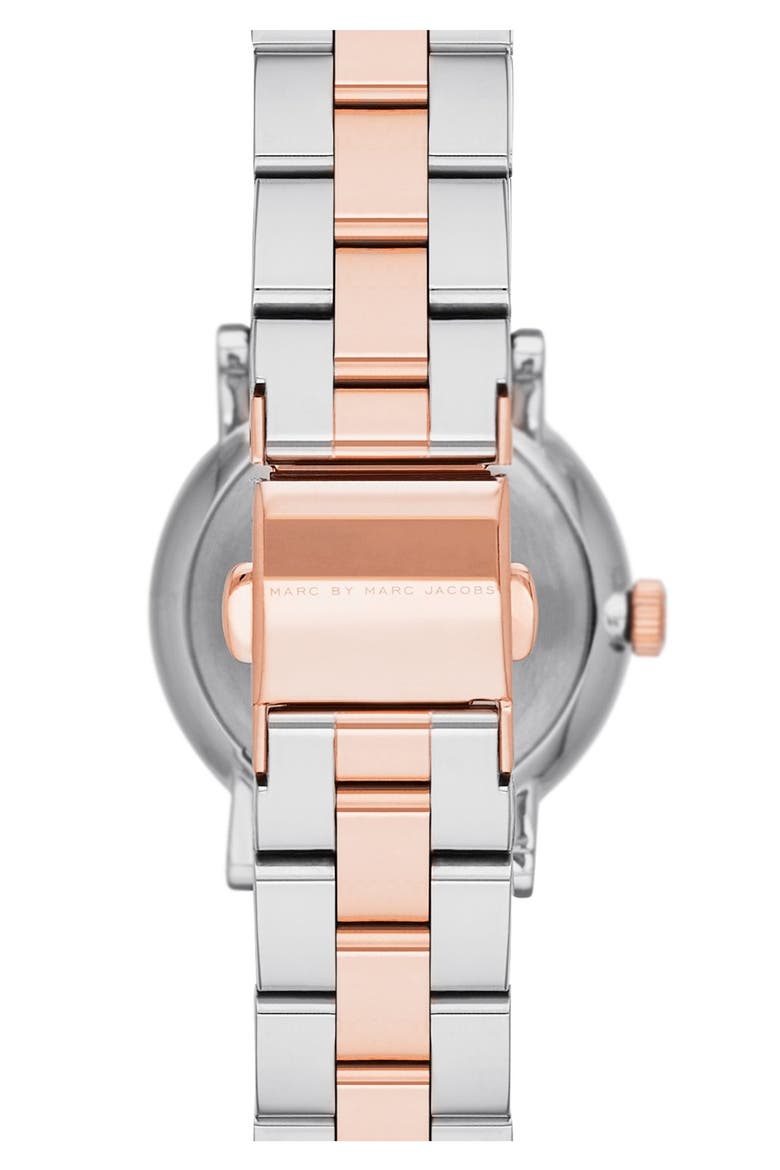 'Baker' Round Bracelet Watch, 28mm, Alternate, color, SILVER/ ROSE GOLD/ WHITE