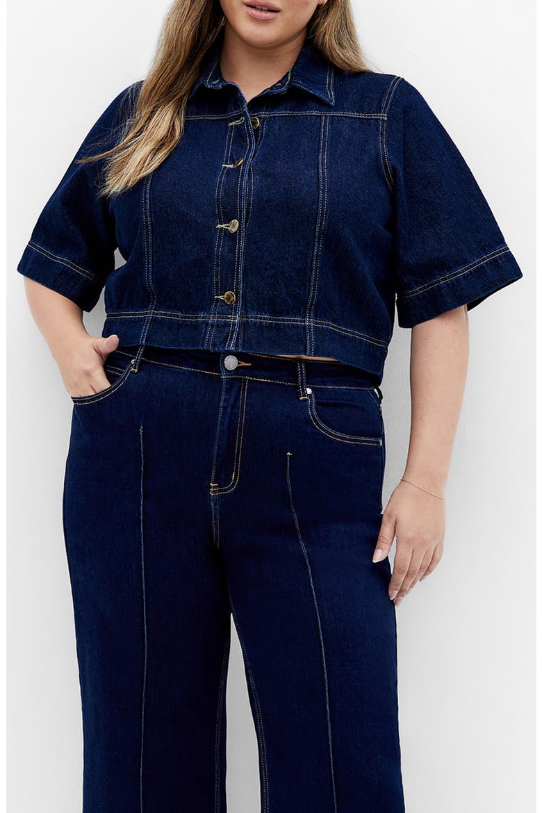 Millie Short Sleeve Denim Jacket, Main, color, DARK DENIM