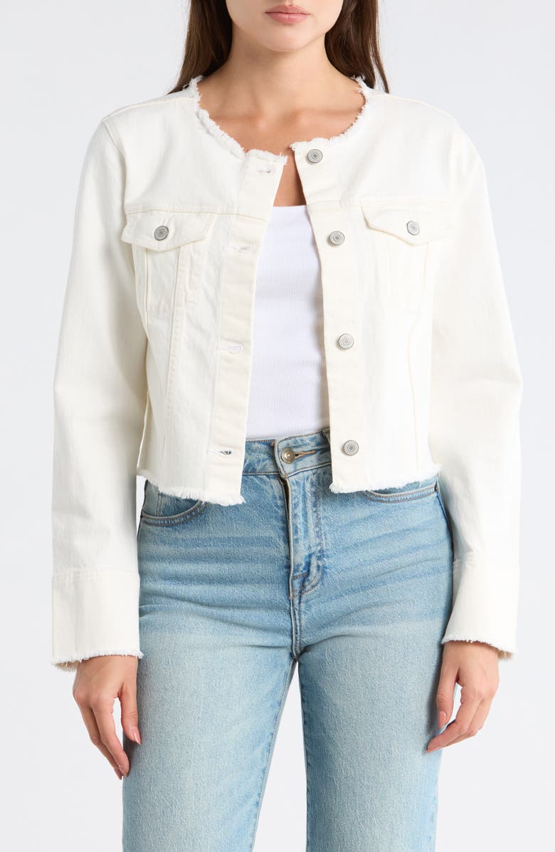 Lucky Brand Collarless Crop Denim Trucker Jacket, Main, color, White Lies Wash