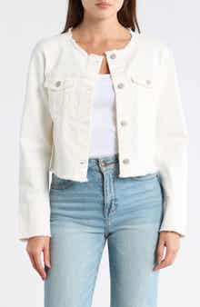 Lucky Brand Collarless Crop Denim Trucker Jacket