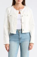 Lucky Brand Collarless Crop Denim Trucker Jacket