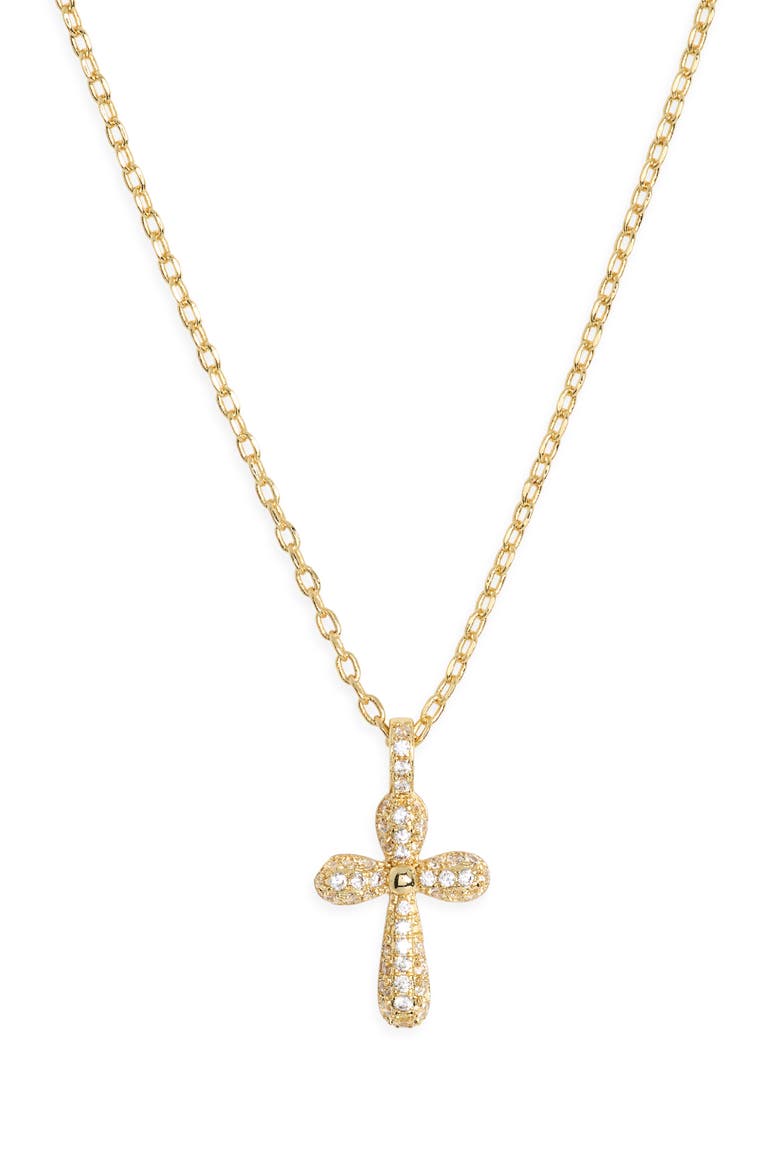 Flared Cross Crystal Pendant Necklace, Alternate, color, GOLD