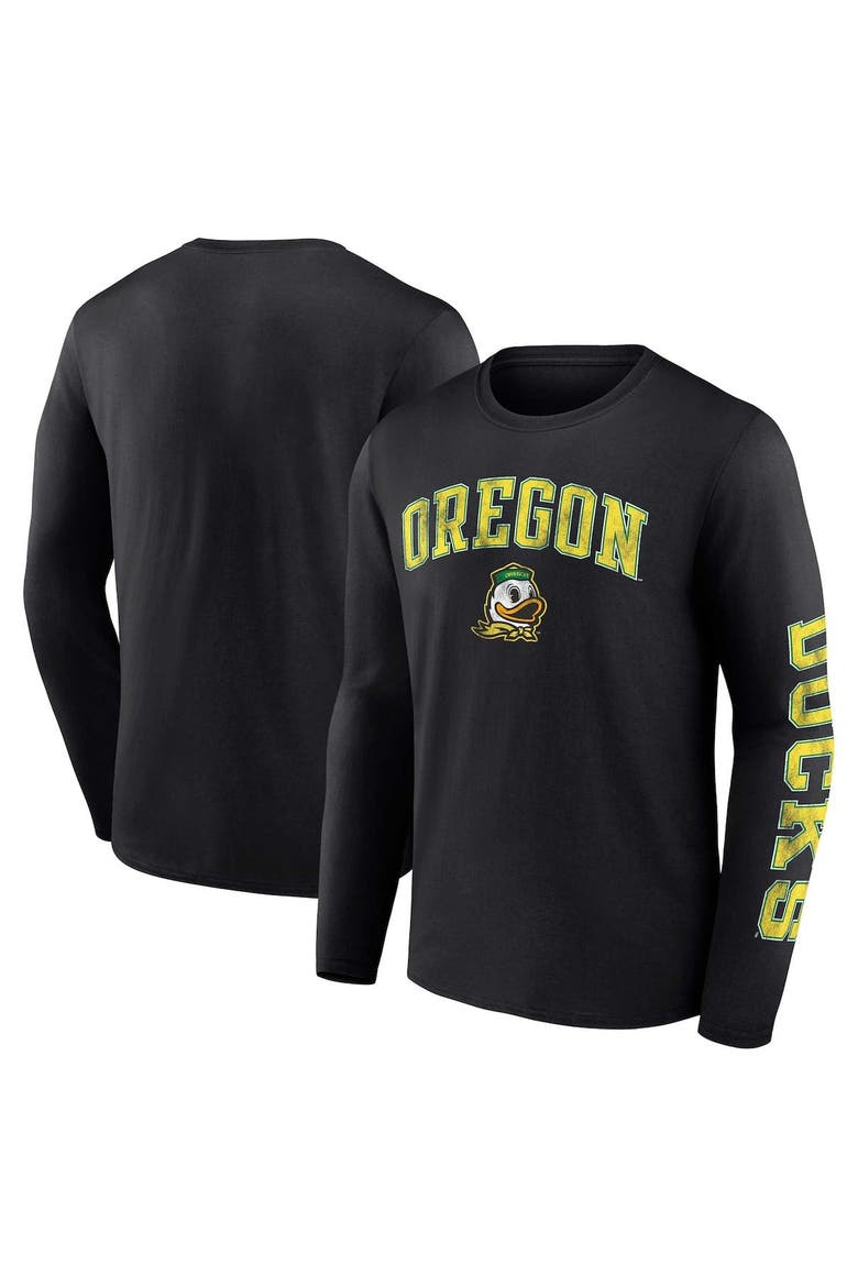 Men's Fanatics Branded Black Oregon Ducks Distressed Arch Over Logo Long Sleeve T-Shirt, Main, color, Black