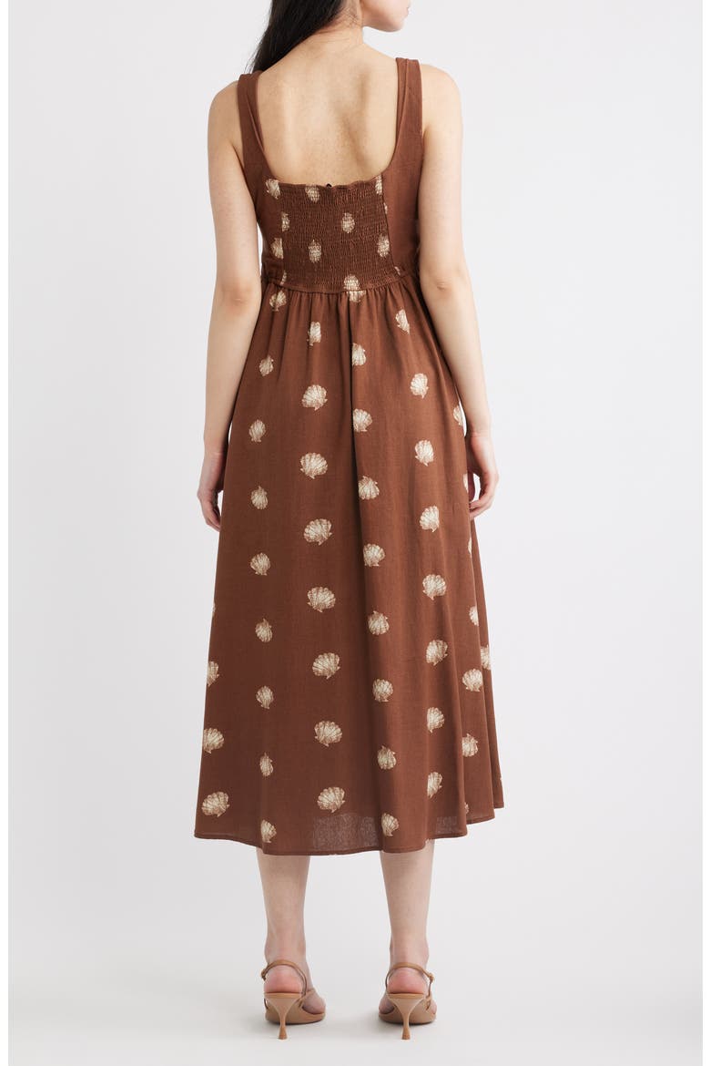 Seashell Print Midi Dress, Alternate, color, BROWN
