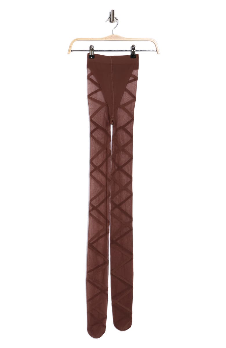NORDSTROM RACK Lace Up Illusion Tights, Alternate, color, Brown